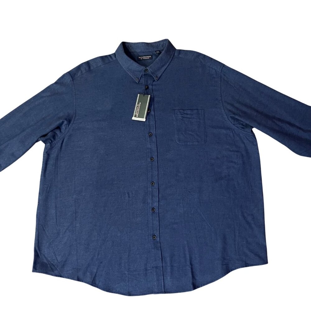 Roundtree & Yorke 4XB Portuguese Flannel Shirt Navy Blue Button Down NEW - Picture 14 of 16
